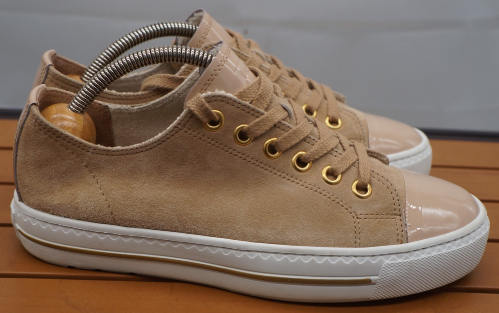 $470 Paul Green Sophie Sneakers Sahara Dakar low top NUBUCK PATENT 8.5 US
